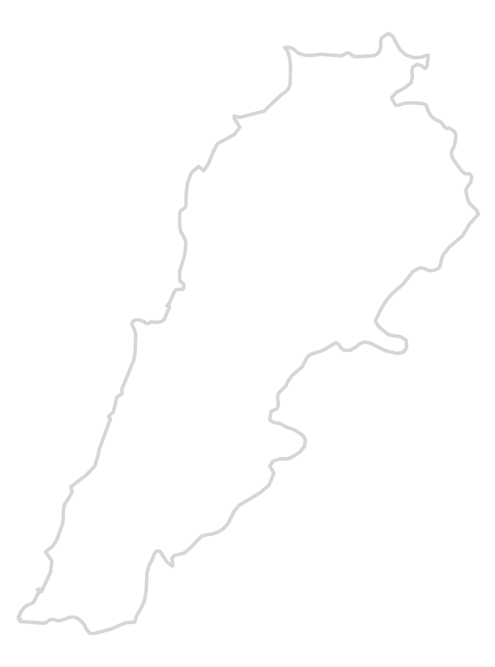 Outline map of Lebanon with black background